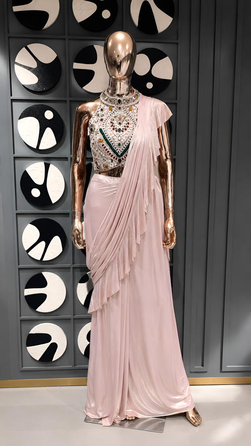Blush drape saree