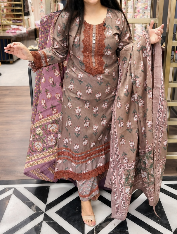 Embroidered printed lawn ..
