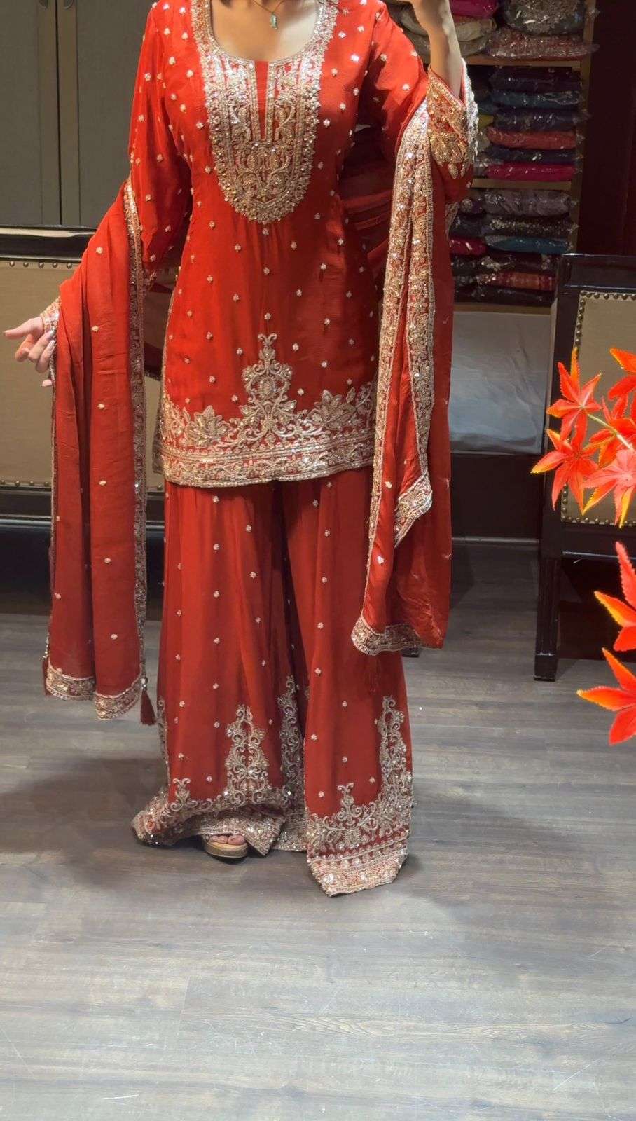  The Rust-Orange Sharara Set