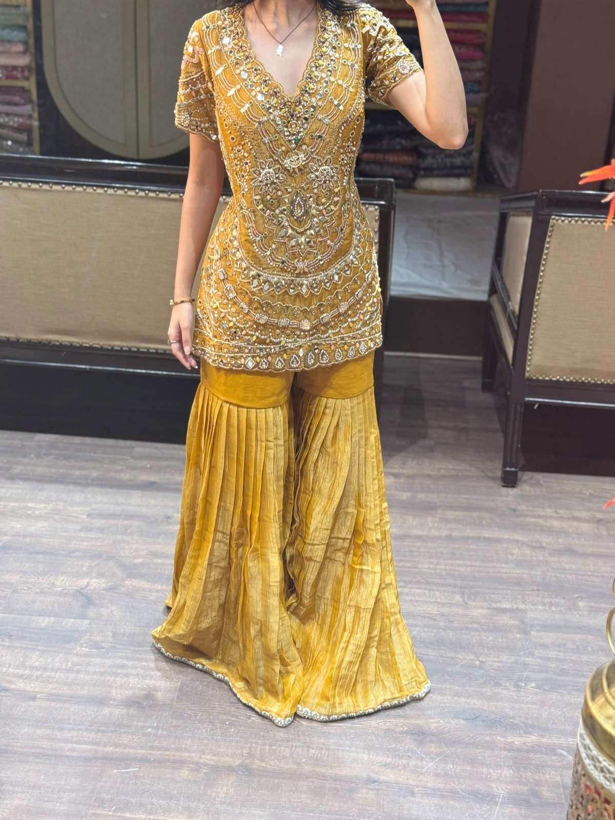 Yellow Mirror-Work Sharara Set